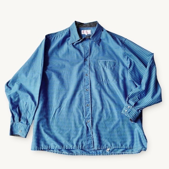 Vintage Womens Haberdashers Pinstripe Shirt Buttoned Blue Cotton XXL Switzerland - Picture 2 of 12